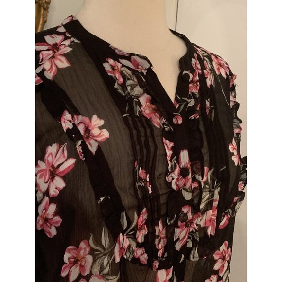 Torrid Black Floral Bubble Hem Chiffon Blouse Size 2 2XL - Picture 7 of 11